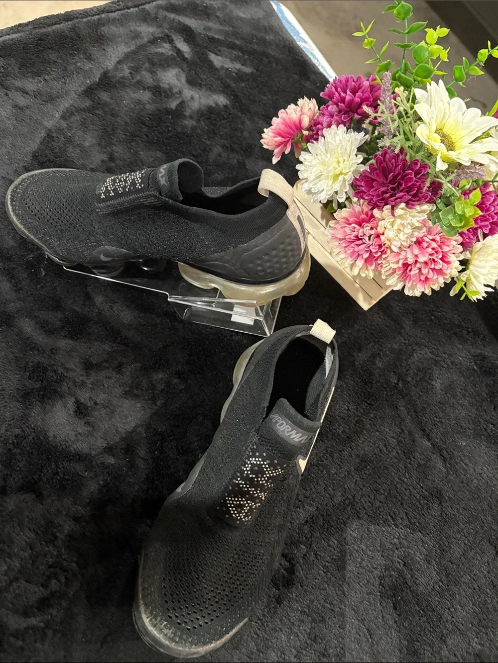 Nike Women's Black Knit Slip-On Sneakers with Transparent Cushion
